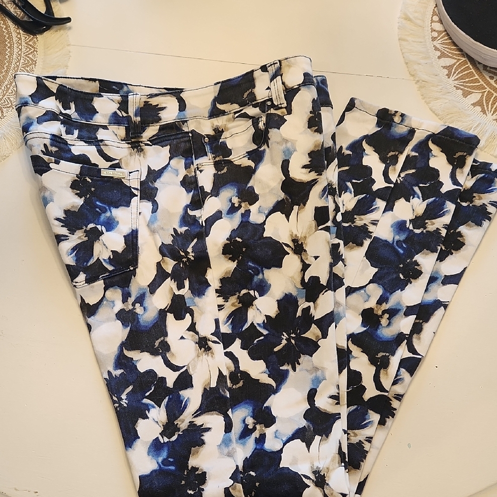 White House Black Market Blue and White Trousers